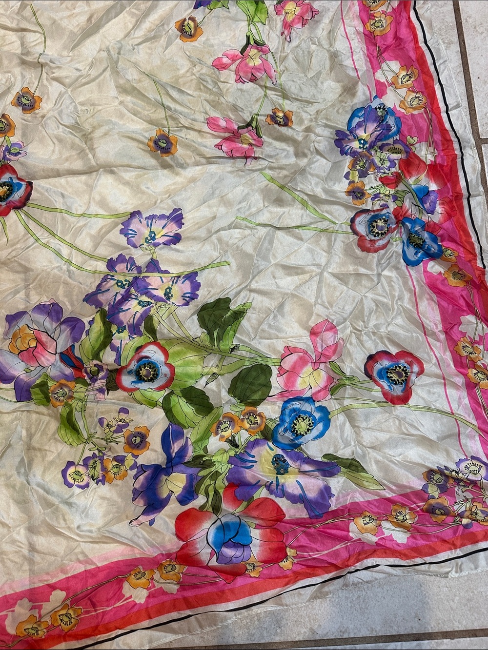 Johnny Was Large Boho Floral Silk Scarf Shawl with Tassels - Picture 7 of 7